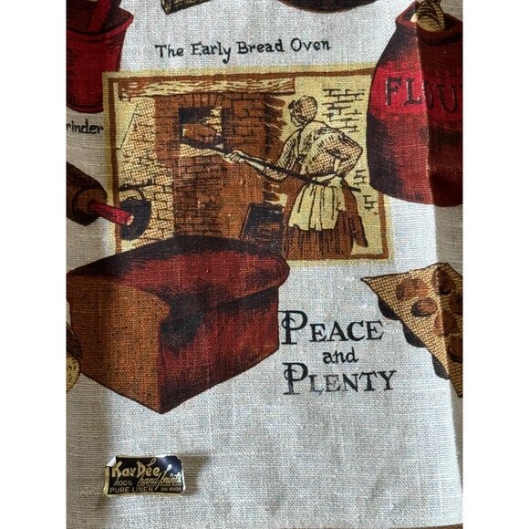 Vintage Kay Dee Pure Linen Tea Towel Peace & Plenty Theme Handprints Design - Picture 3 of 7